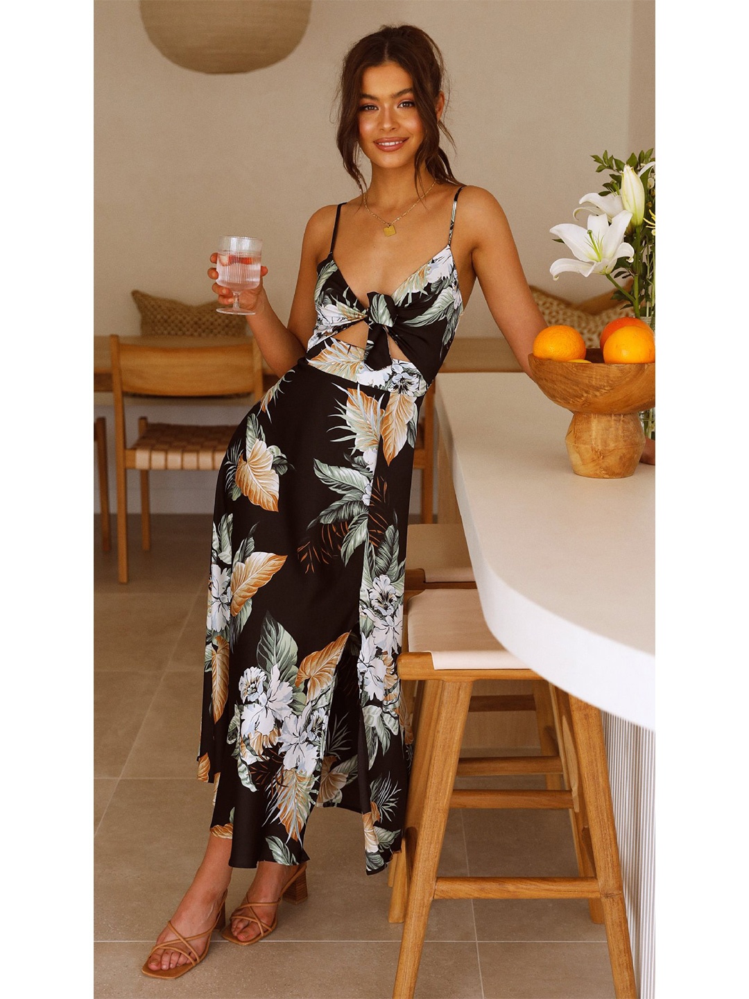 

BoStreet Women Black Tropical Maxi Dress