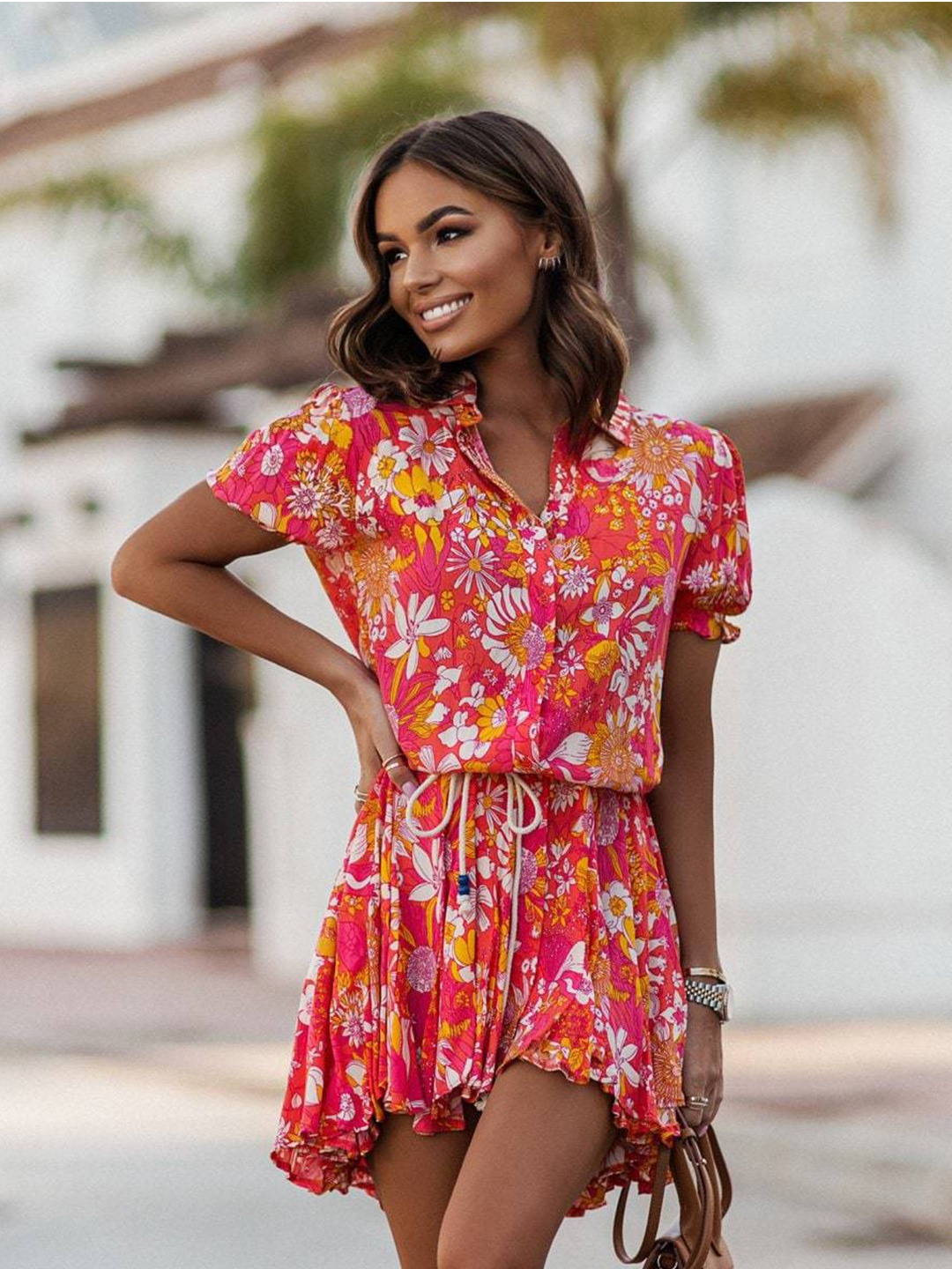 

BoStreet Women Red & Yellow Floral Dress