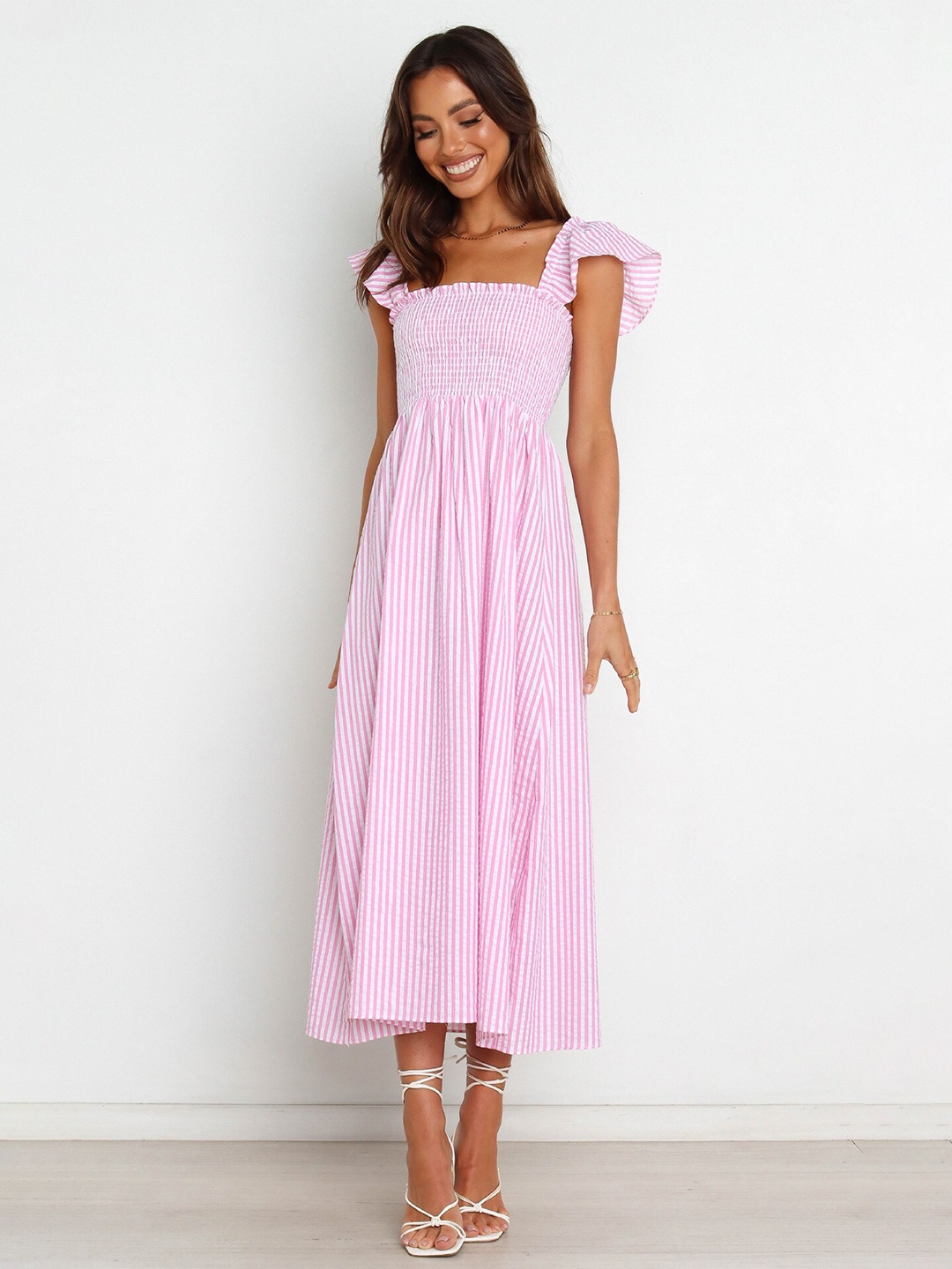 

BoStreet Pink Striped Maxi Dress