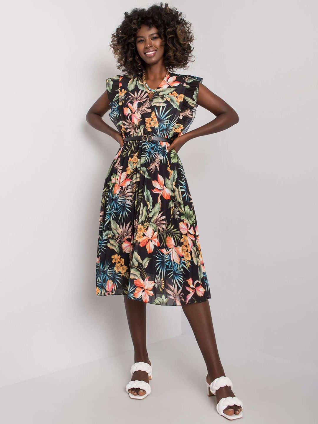 

BoStreet Women Black Floral Printed Fit and Flare Dress
