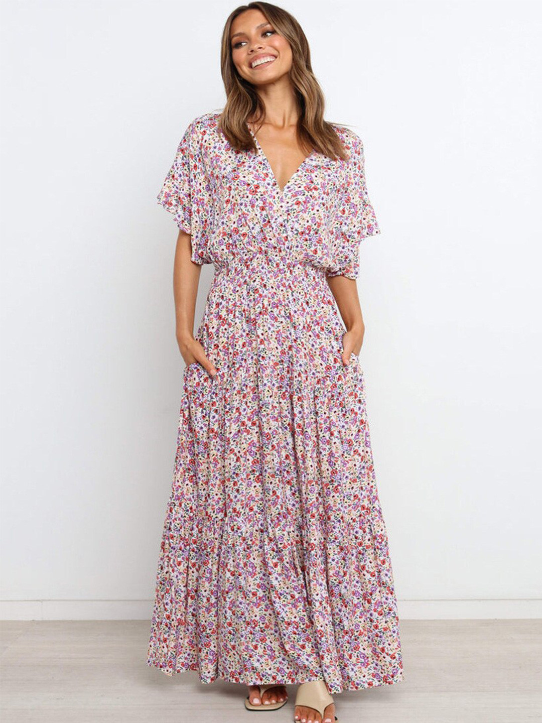 

StyleCast Purple Floral Pleated Maxi Dress