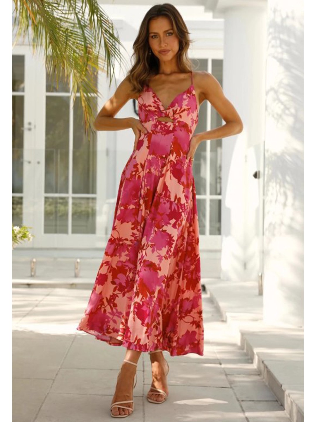 

BoStreet Red Floral Maxi Dress