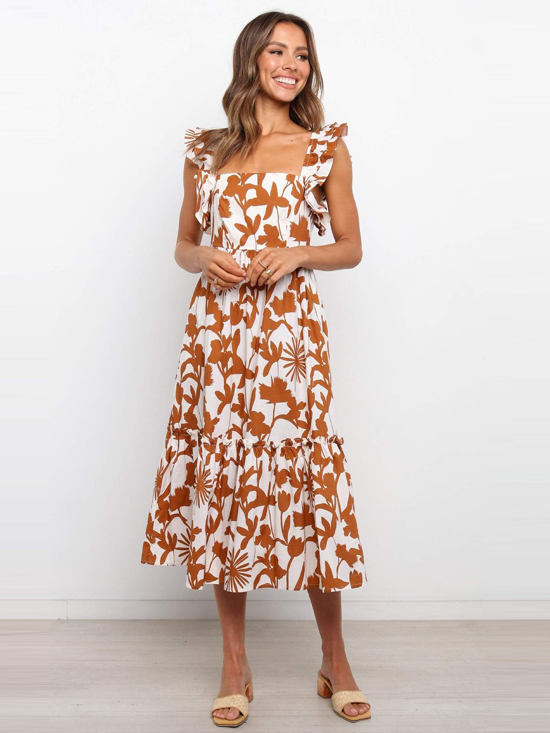

BoStreet Women Brown Floral Midi Dress