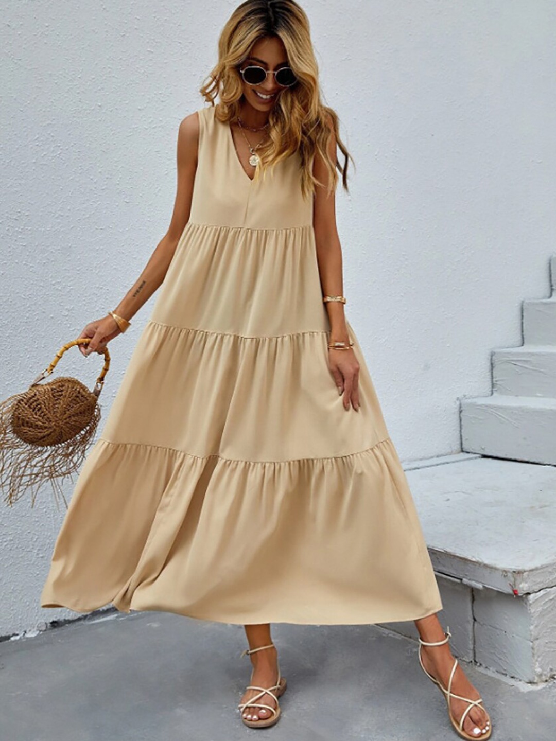 

BoStreet Beige A-Line Maxi Dress