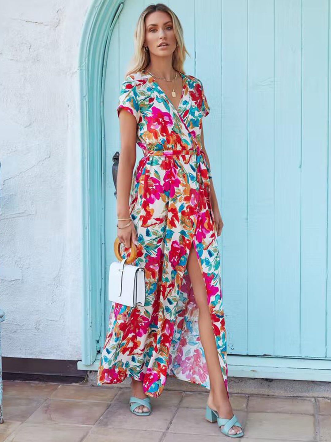 

BoStreet Women Red & Pink Floral Printed Wrap Dress