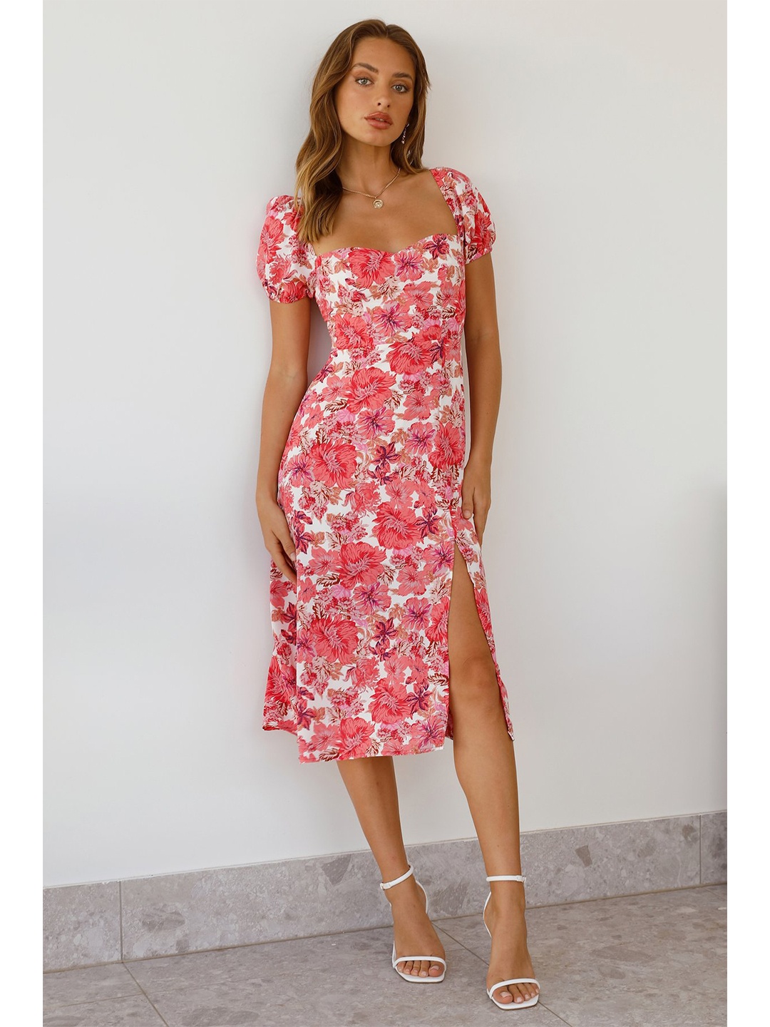 

BoStreet Pink & White Floral Midi Fit & Flare Dress