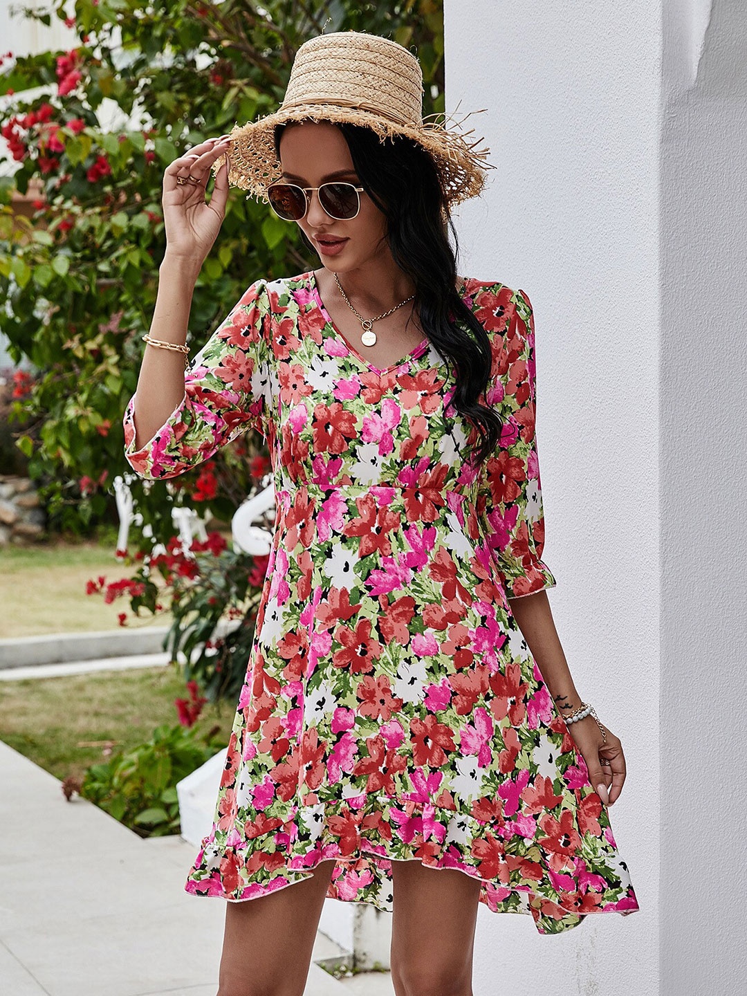 

BoStreet Pink & White Floral A-Line Dress