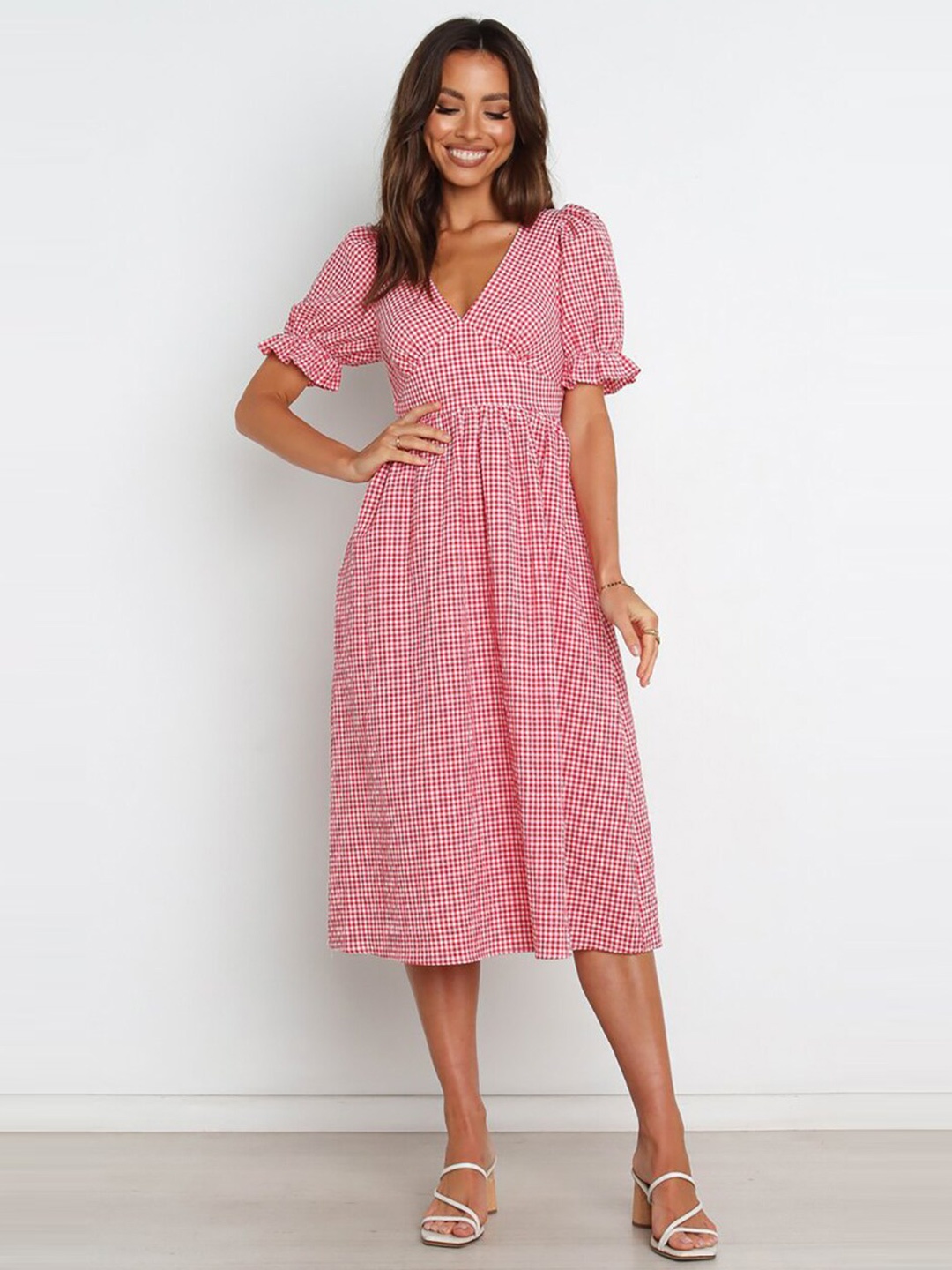 

BoStreet Women Red Striped Midi Dress