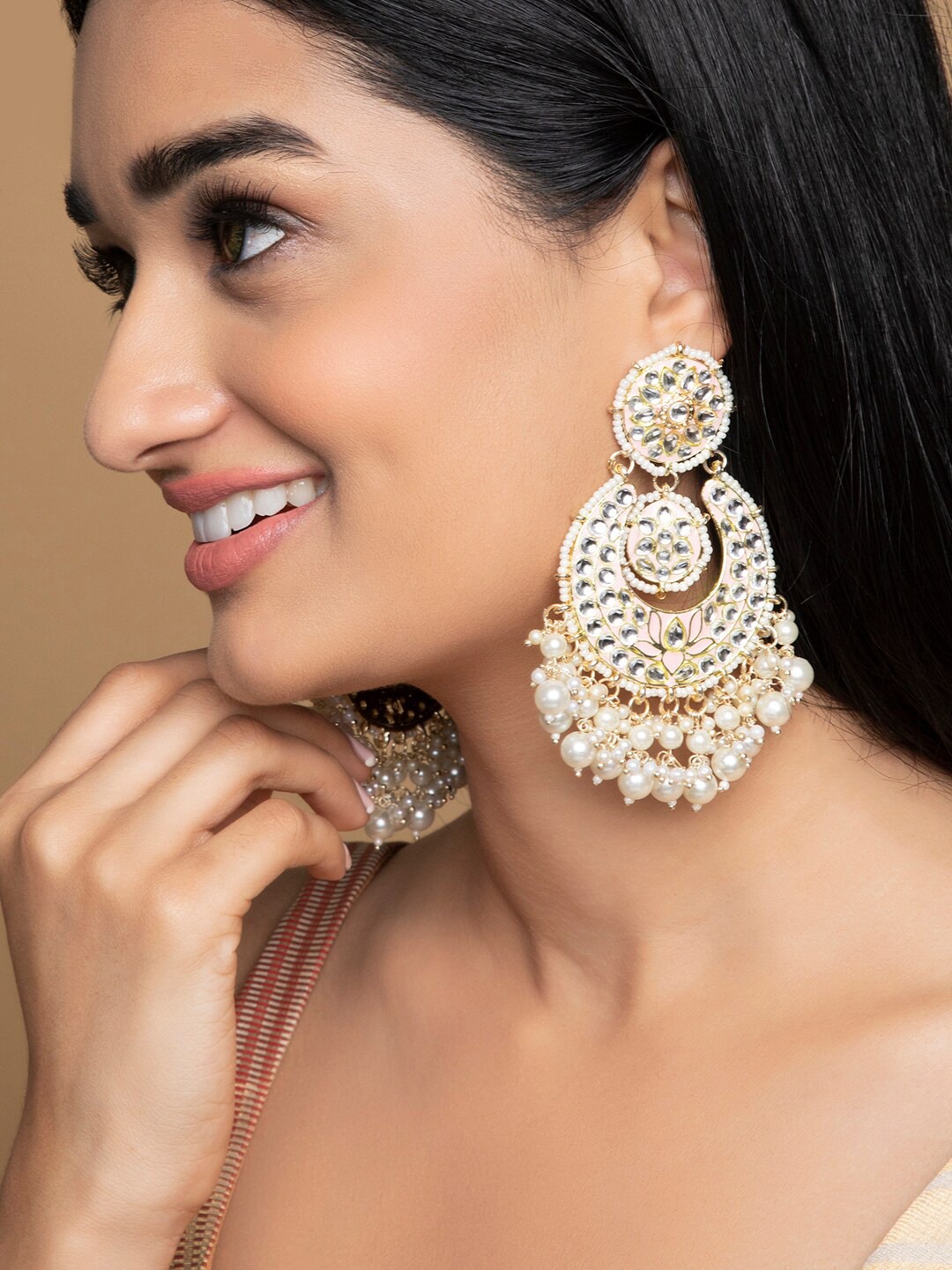 

Rubans Gold-Toned Crescent Shaped Chandbalis Earrings