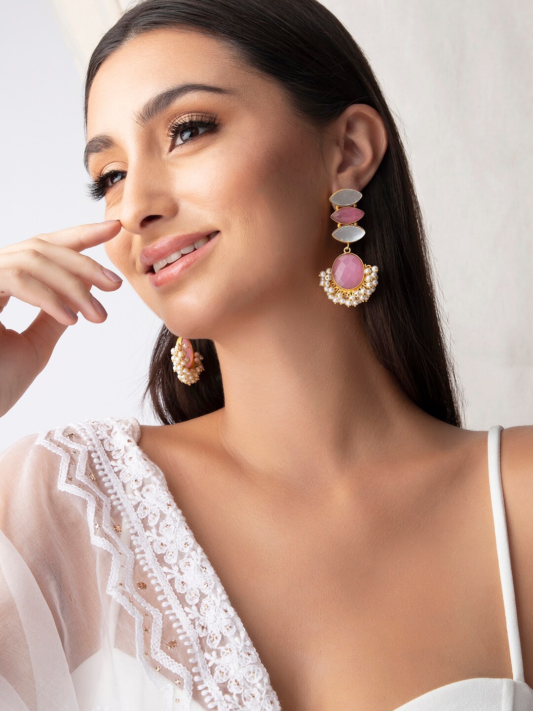 

Rubans Women Gold-Toned & Pink Classic Drop Earrings