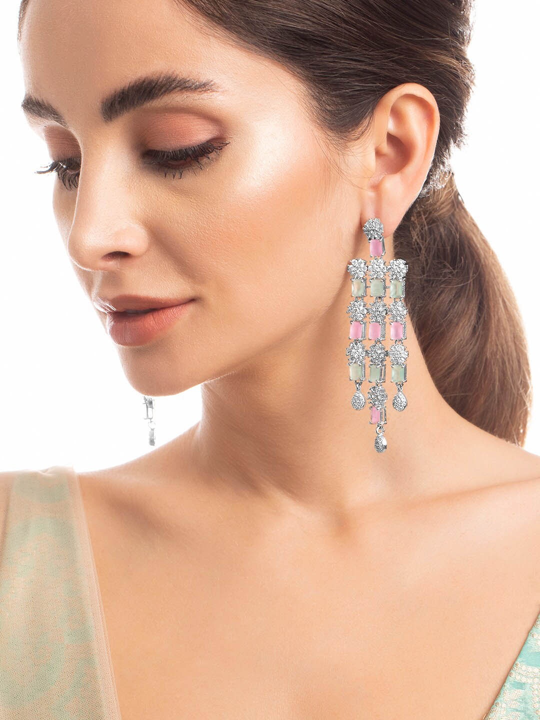 

Rubans Silver-Toned & Pink Contemporary Drop Earrings