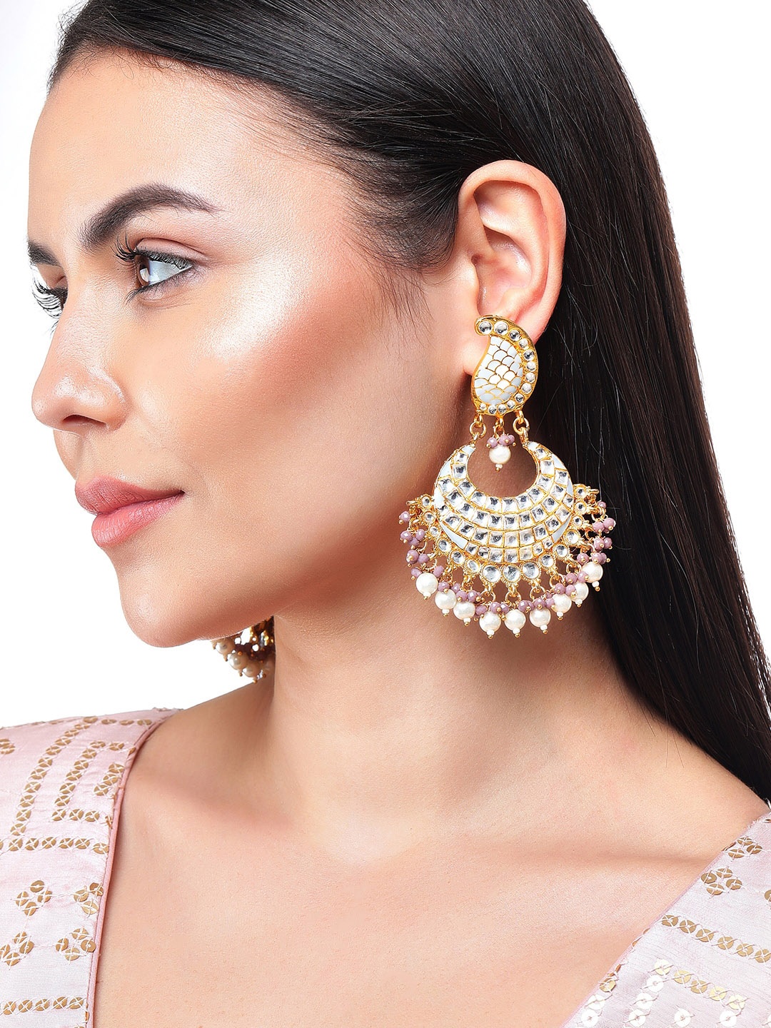 

Rubans Gold-Plated Paisley Shaped Chandbalis Earrings