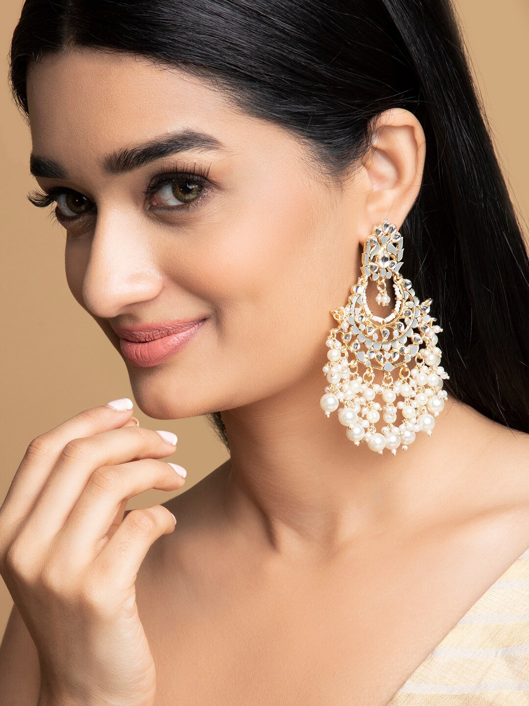 

Rubans Gold-Toned Crescent Shaped Chandbalis Earrings