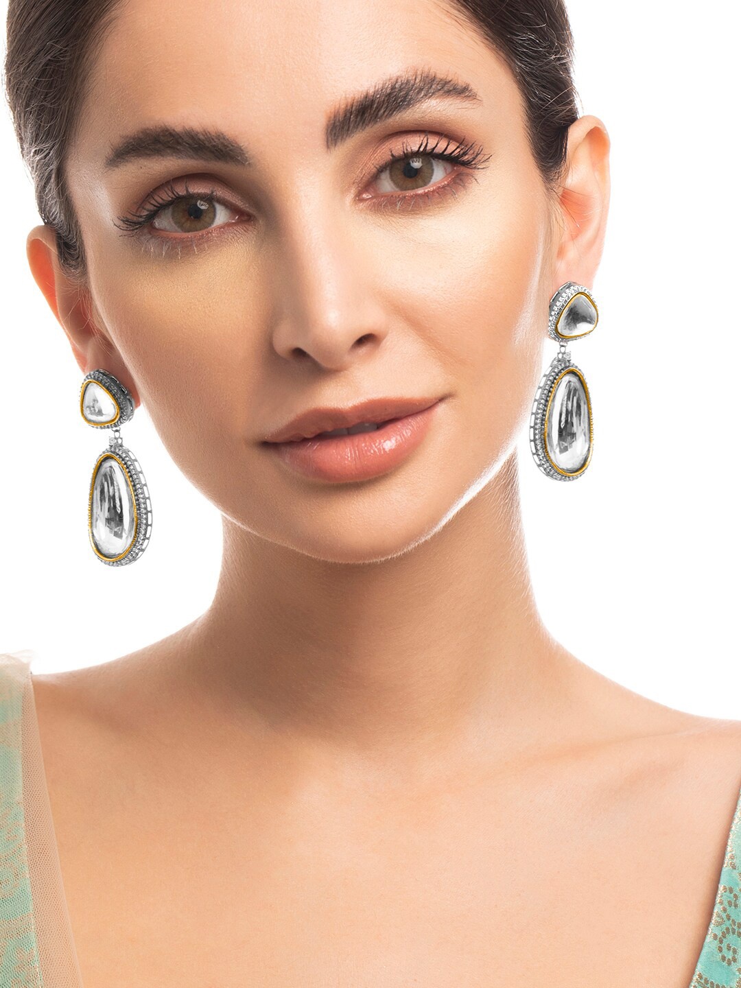 

Rubans Silver-Toned & White Classic Drop Earrings