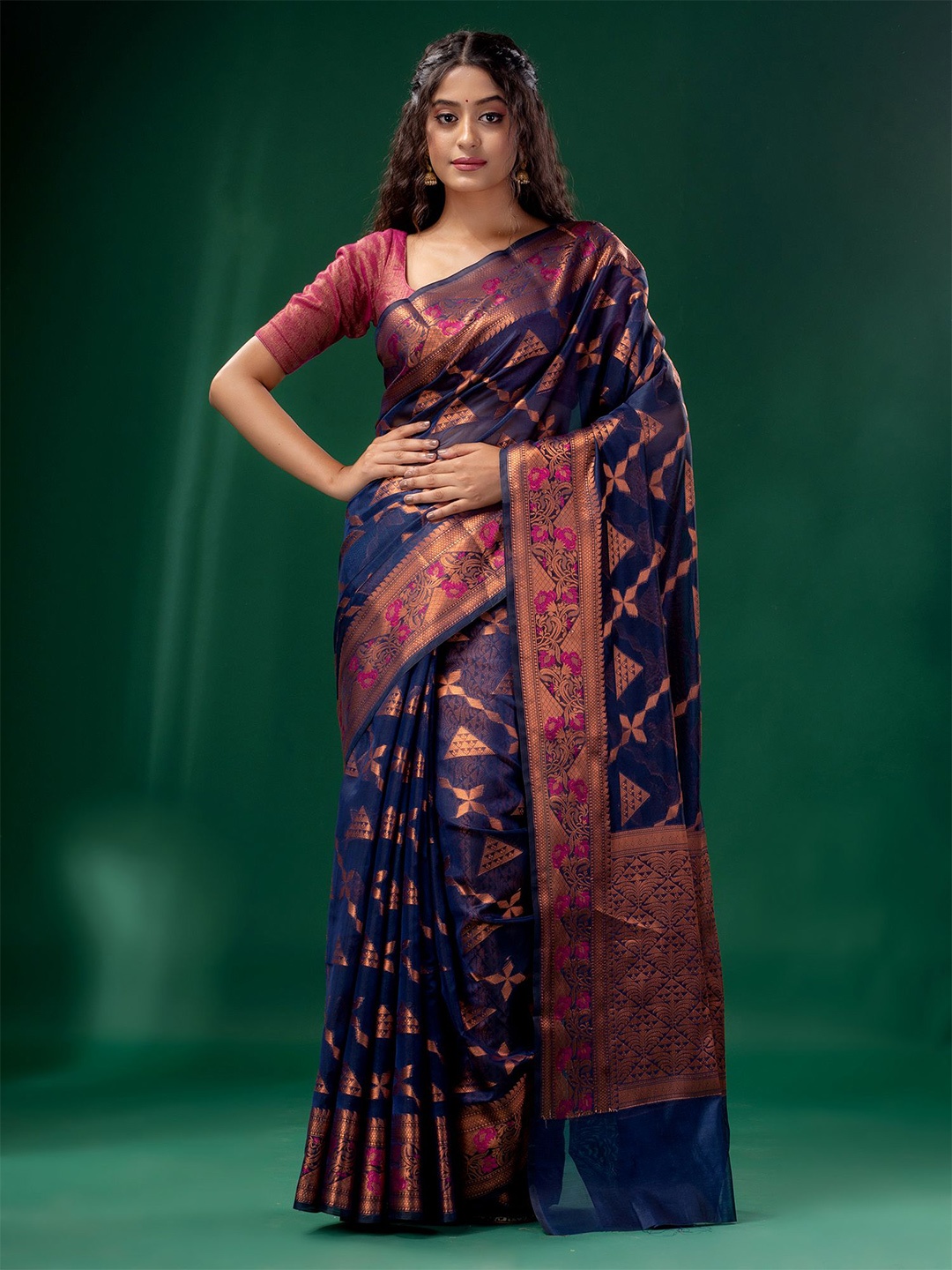 

Charukriti Blue Woven Design Zari Silk Cotton Saree