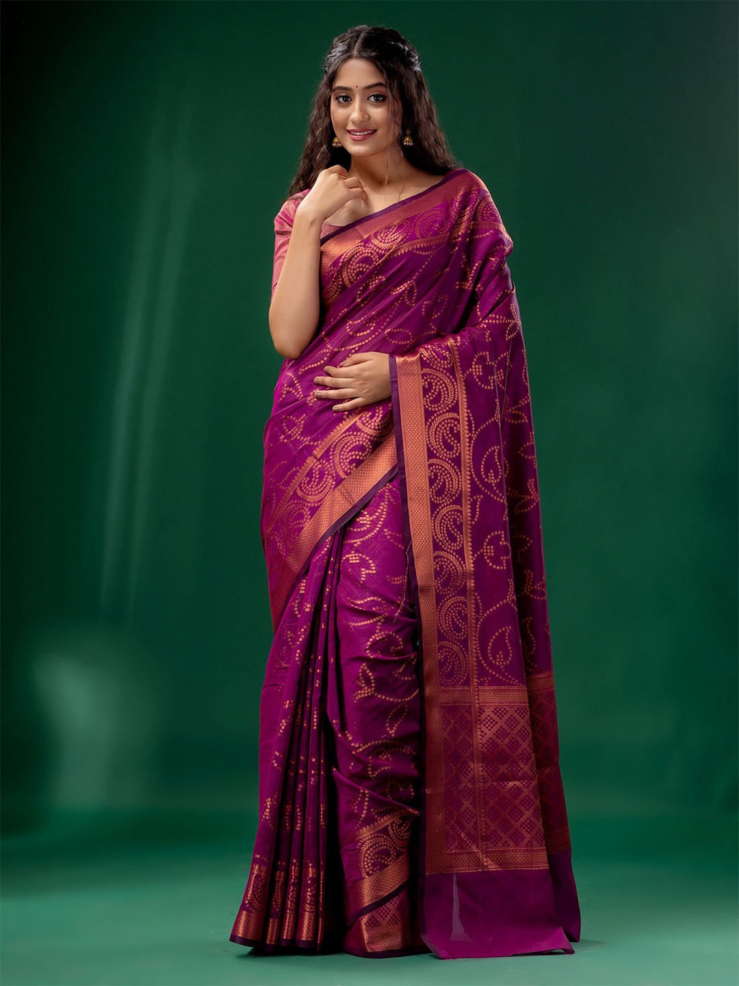 Charukriti Magenta & Rust Woven Design Zari Silk Cotton Saree
