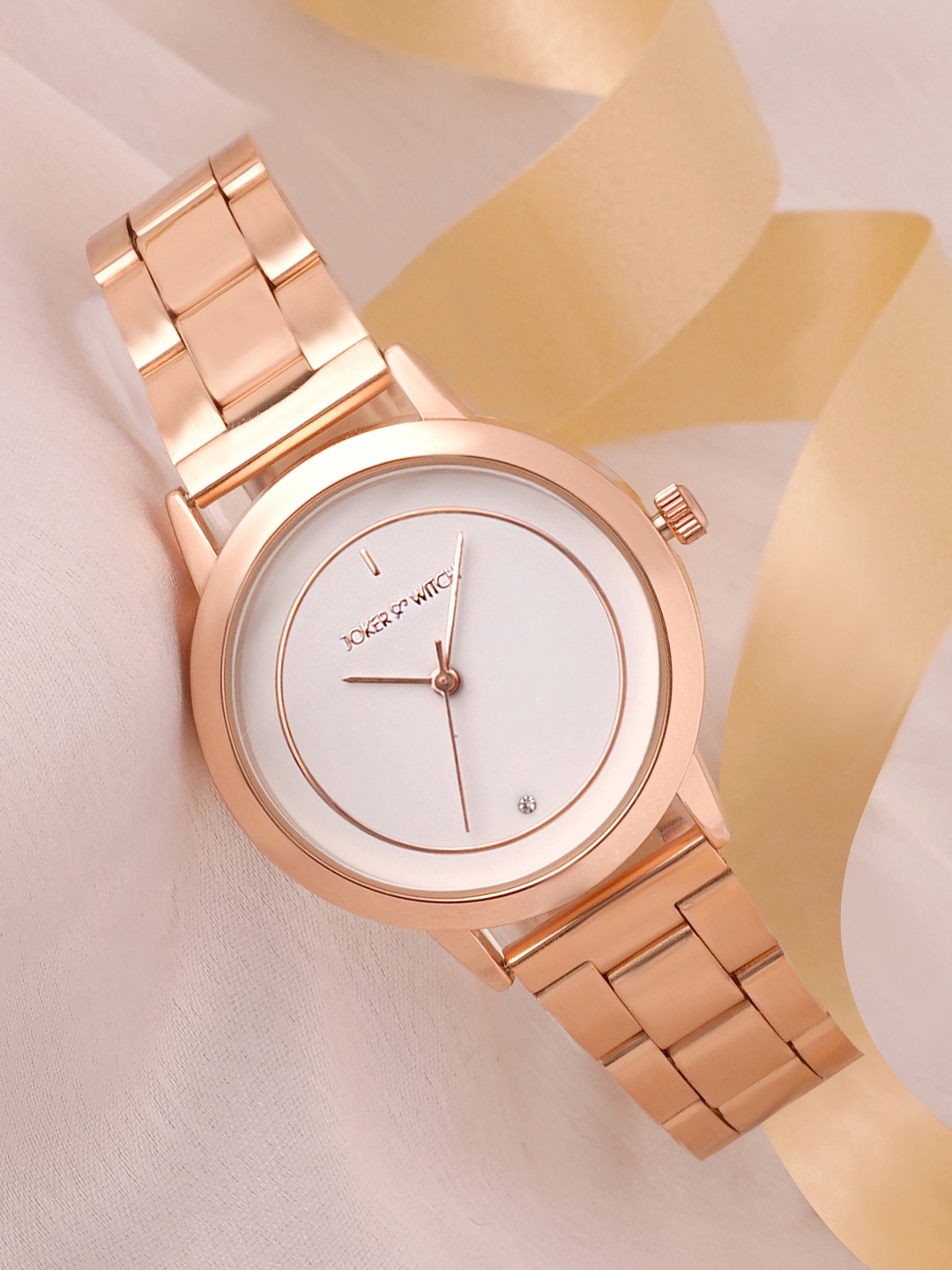 

JOKER & WITCH Women White Dial & Stainless Steel Bracelet Style Straps Analogue Watch AMWW559, Rose gold