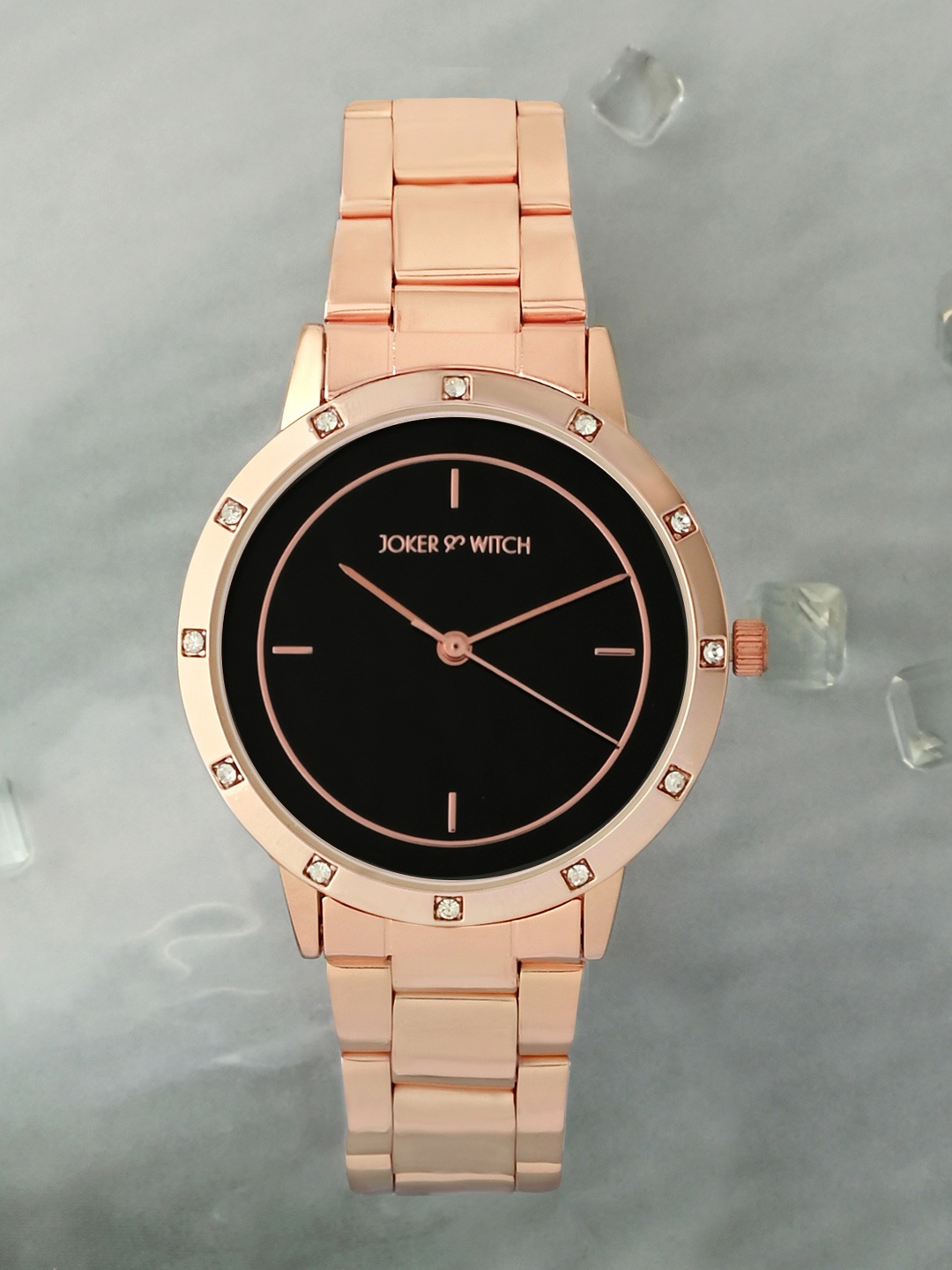 

JOKER & WITCH Women Black Dial & Rose Gold Toned Stainless Steel Bracelet Style Straps Analogue Watch AMWW577-Rose Gold