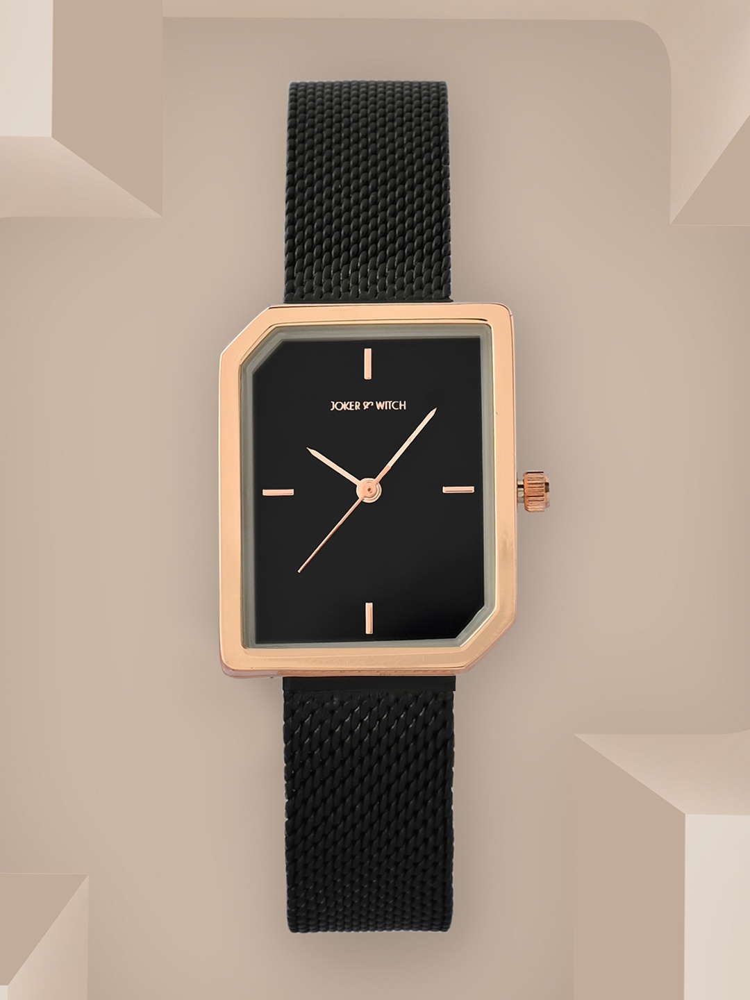 

JOKER & WITCH Women Black Patterned Dial & Black Bracelet Mesh Strap Strap Analogue Watch
