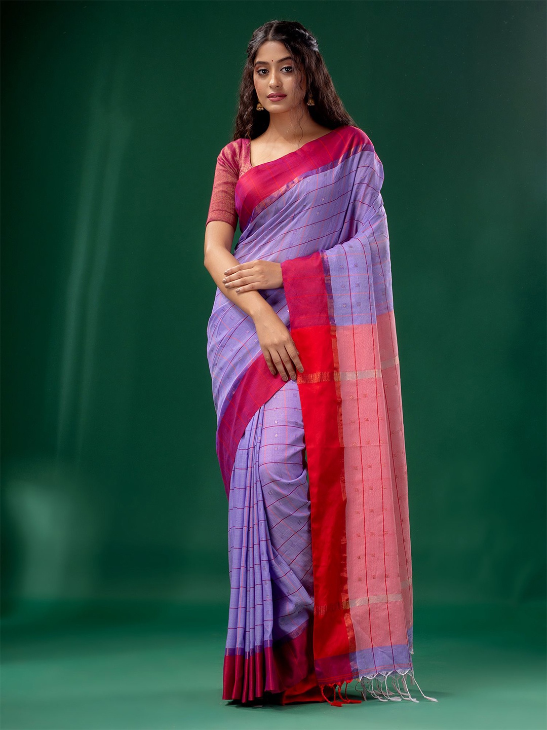

Charukriti Blue & Red Woven Design Pure Silk Saree