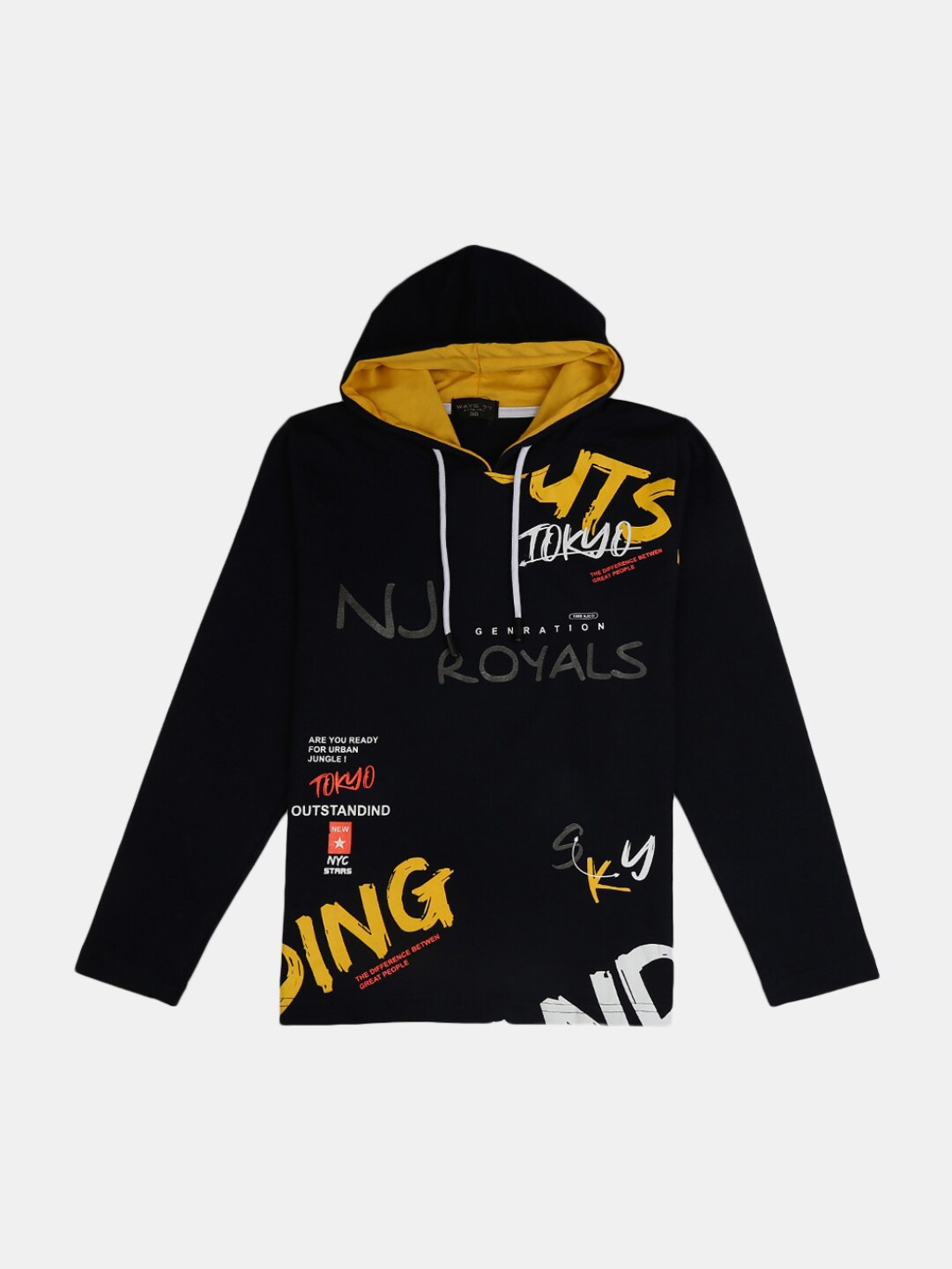 

V-Mart Boys Navy Blue Typography Printed Hooded T-shirt