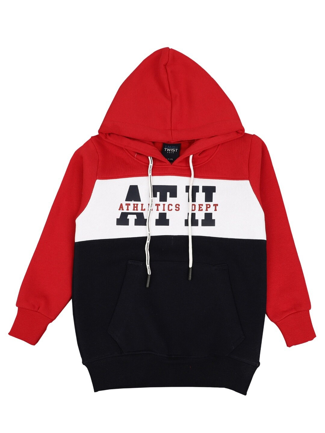 

V-Mart Boys Red Colourblocked Hooded T-shirt