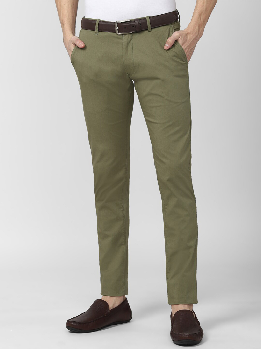 

Peter England Casuals Men Olive Green Solid Skinny Fit Trousers