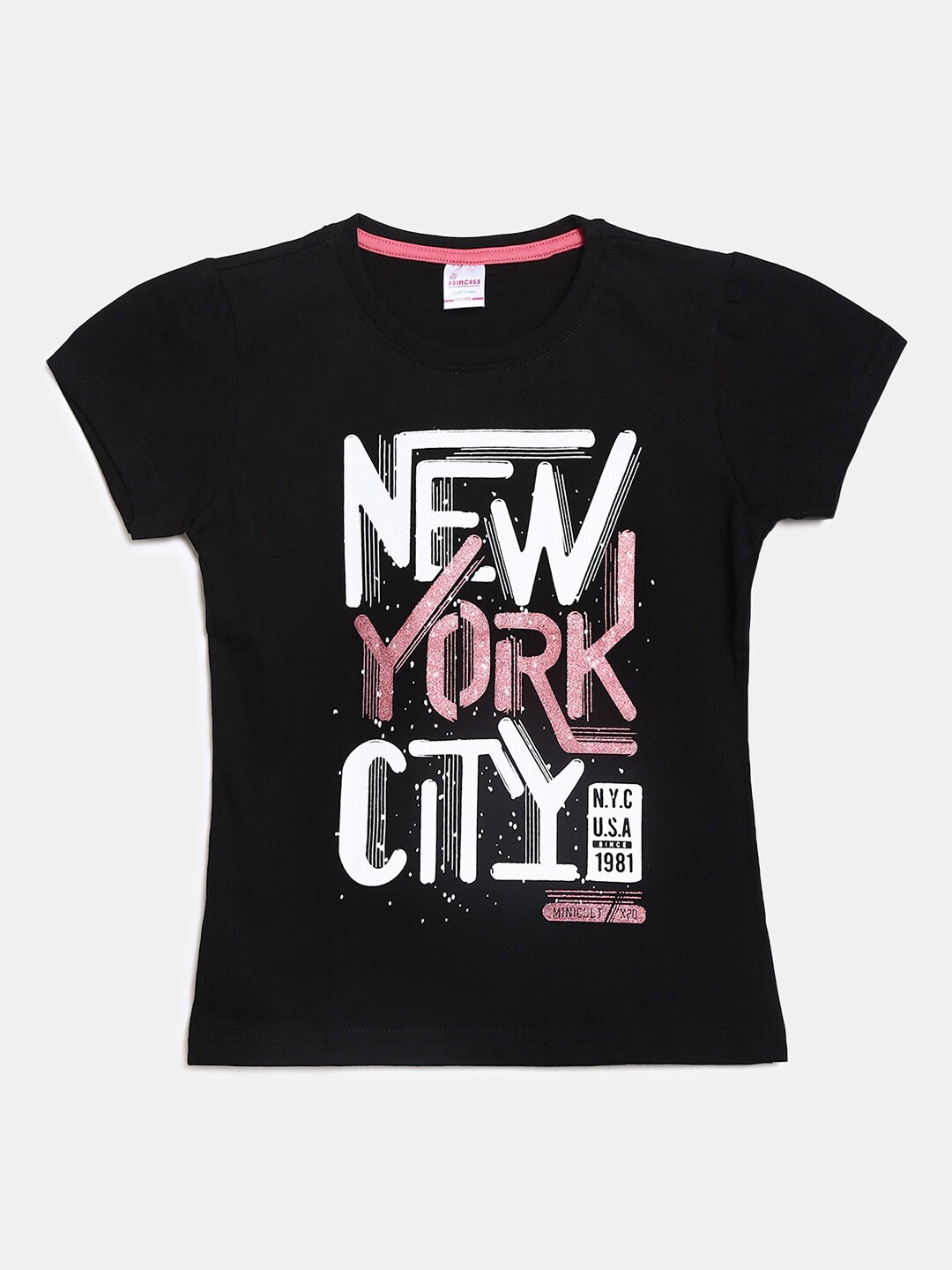 

V-Mart Girls Black Typography Printed Round Neck T-shirt