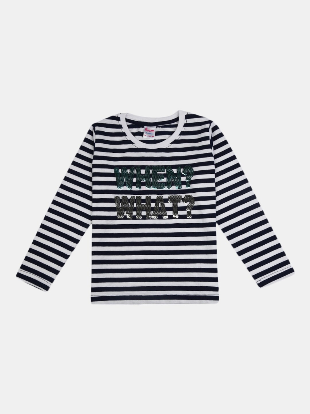 

V-Mart Girls Navy Blue Striped Cotton T-shirt