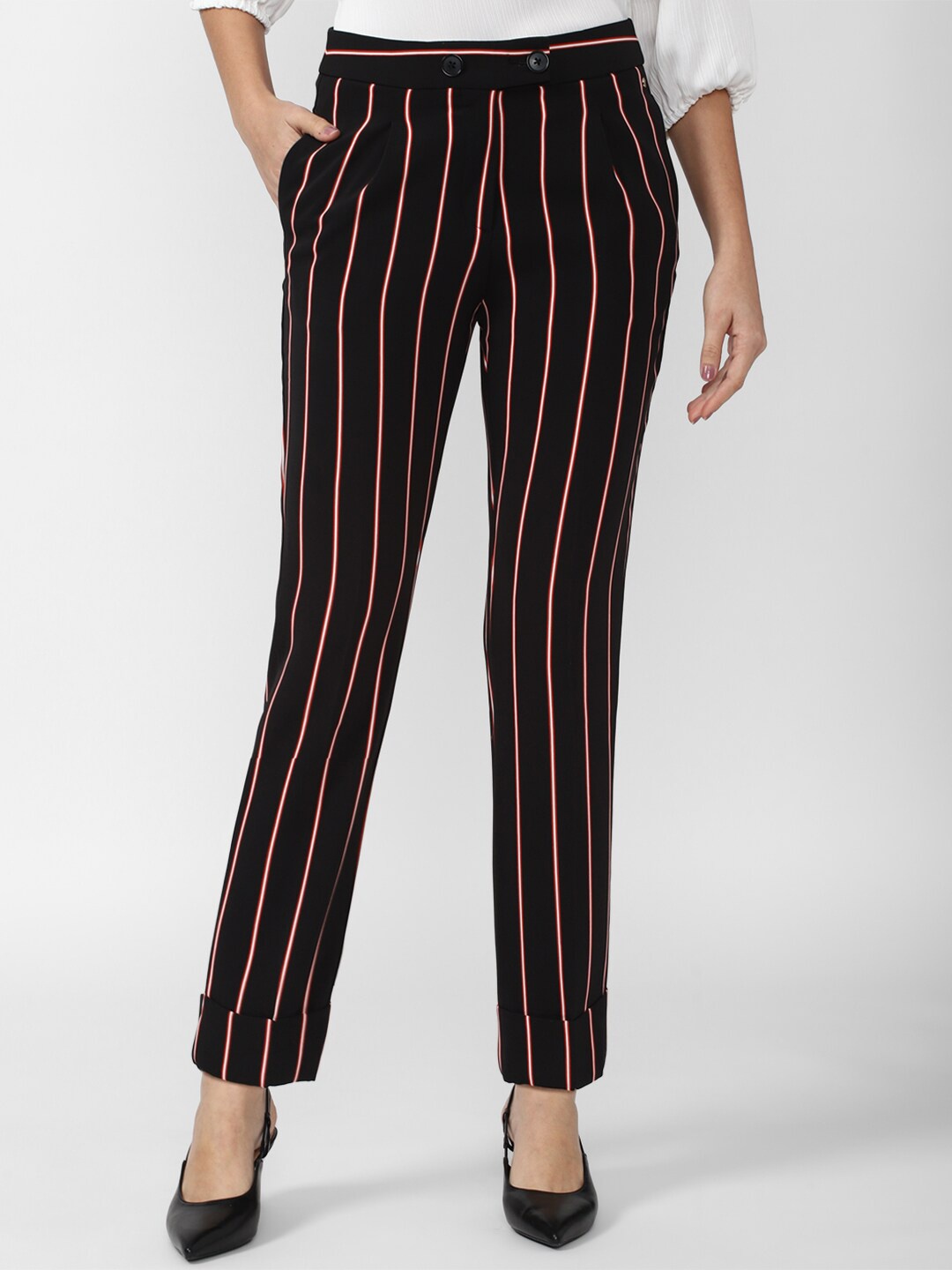 

Van Heusen Woman Women Black Striped Slim Fit Trousers