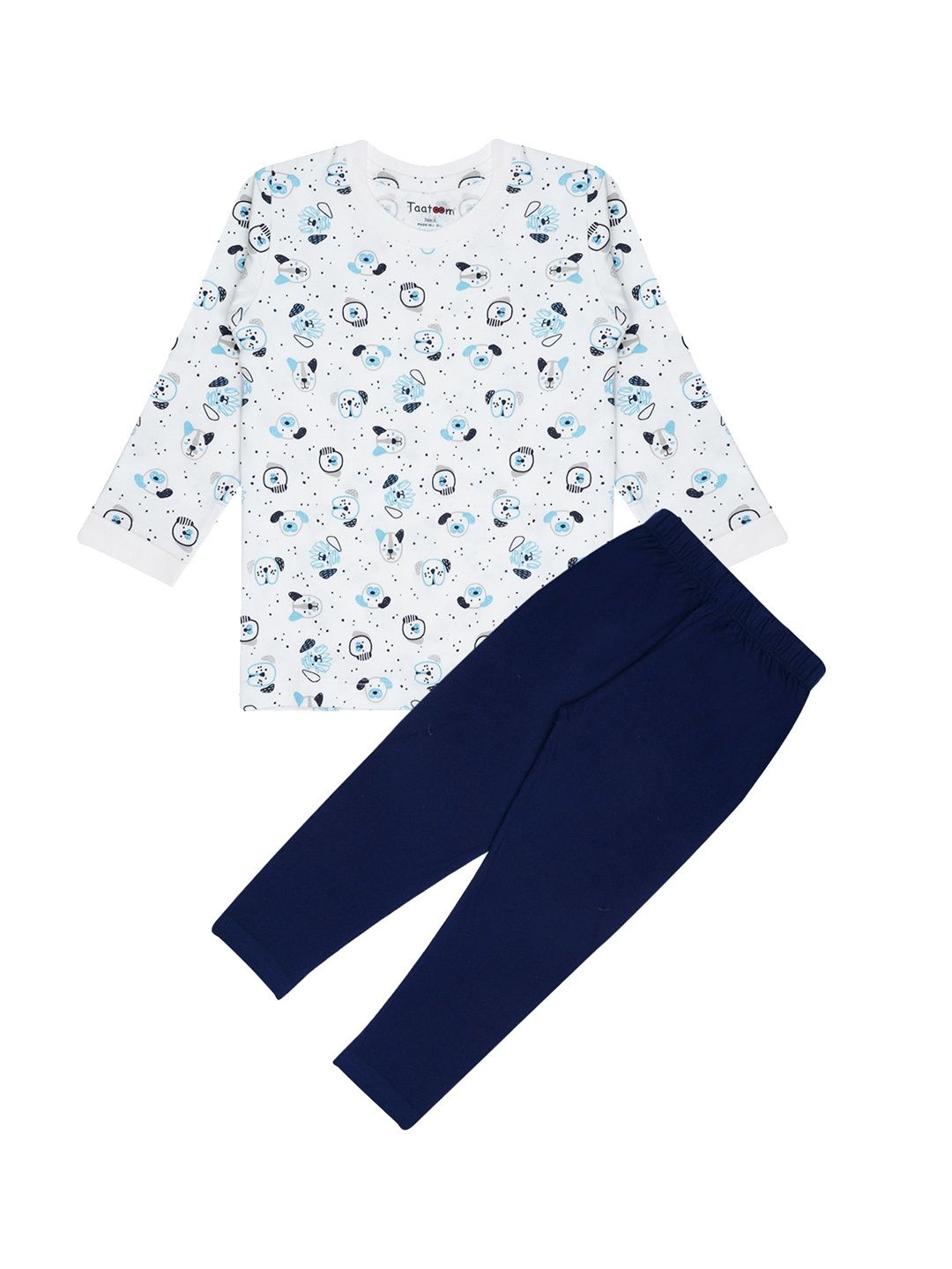 

Taatoom Boys White & Navy Blue Printed Night Suit TNPS021