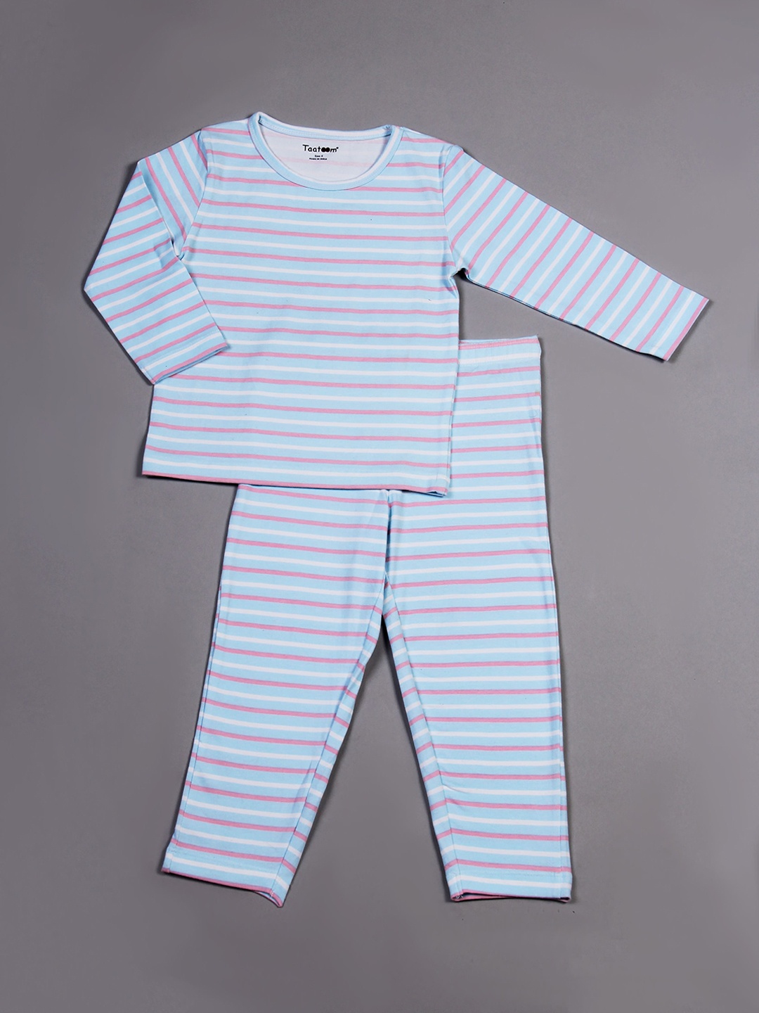 

Taatoom Girls Blue & Pink Striped Night Suit GNPS032