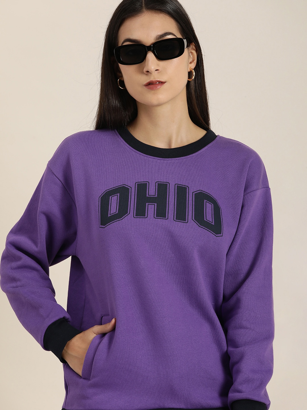 

DILLINGER Women Purple Printed Oversized Sweatshirt