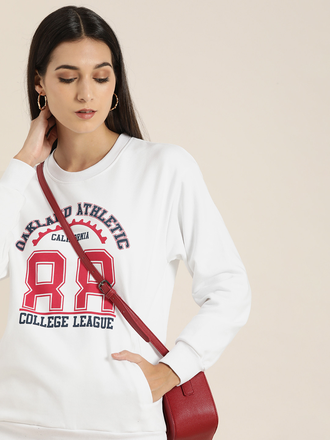 

DILLINGER Women White Printed Oversized Sweatshirt