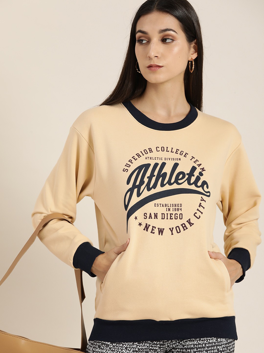 

DILLINGER Women Beige Printed Oversized Sweatshirt