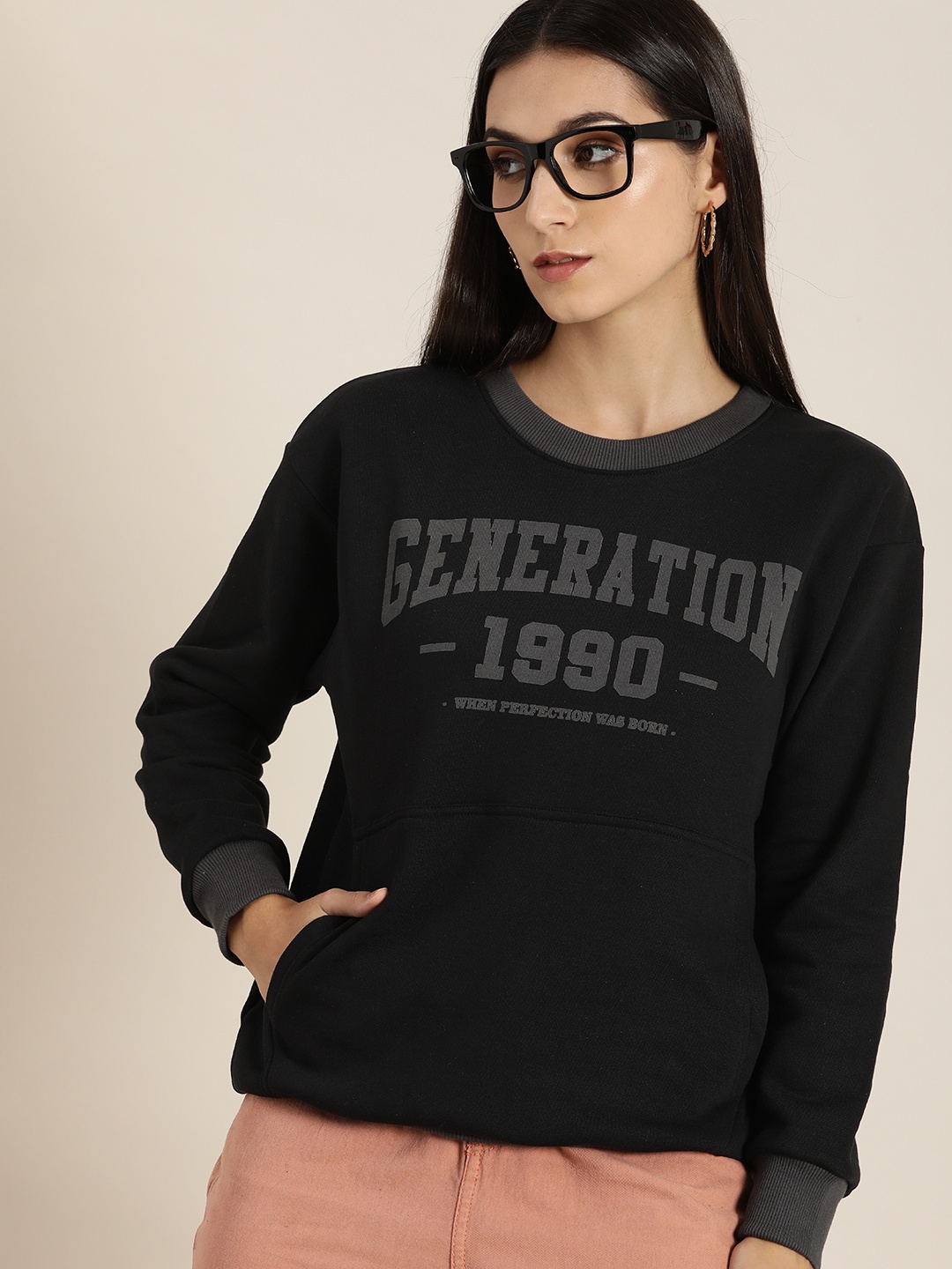 

DILLINGER Women Black Printed Oversized Sweatshirt