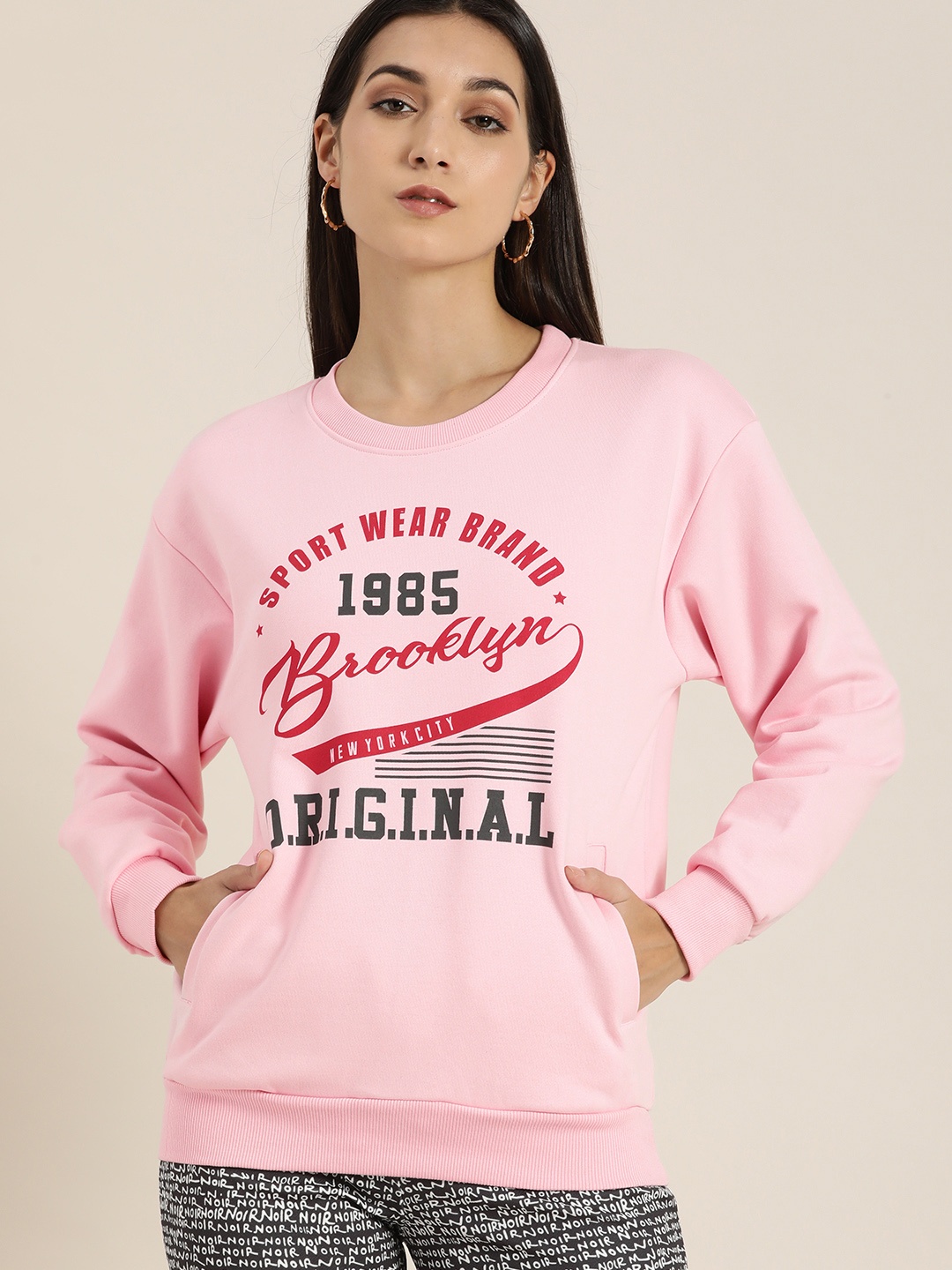 

DILLINGER Women Pink Printed Oversized Sweatshirt