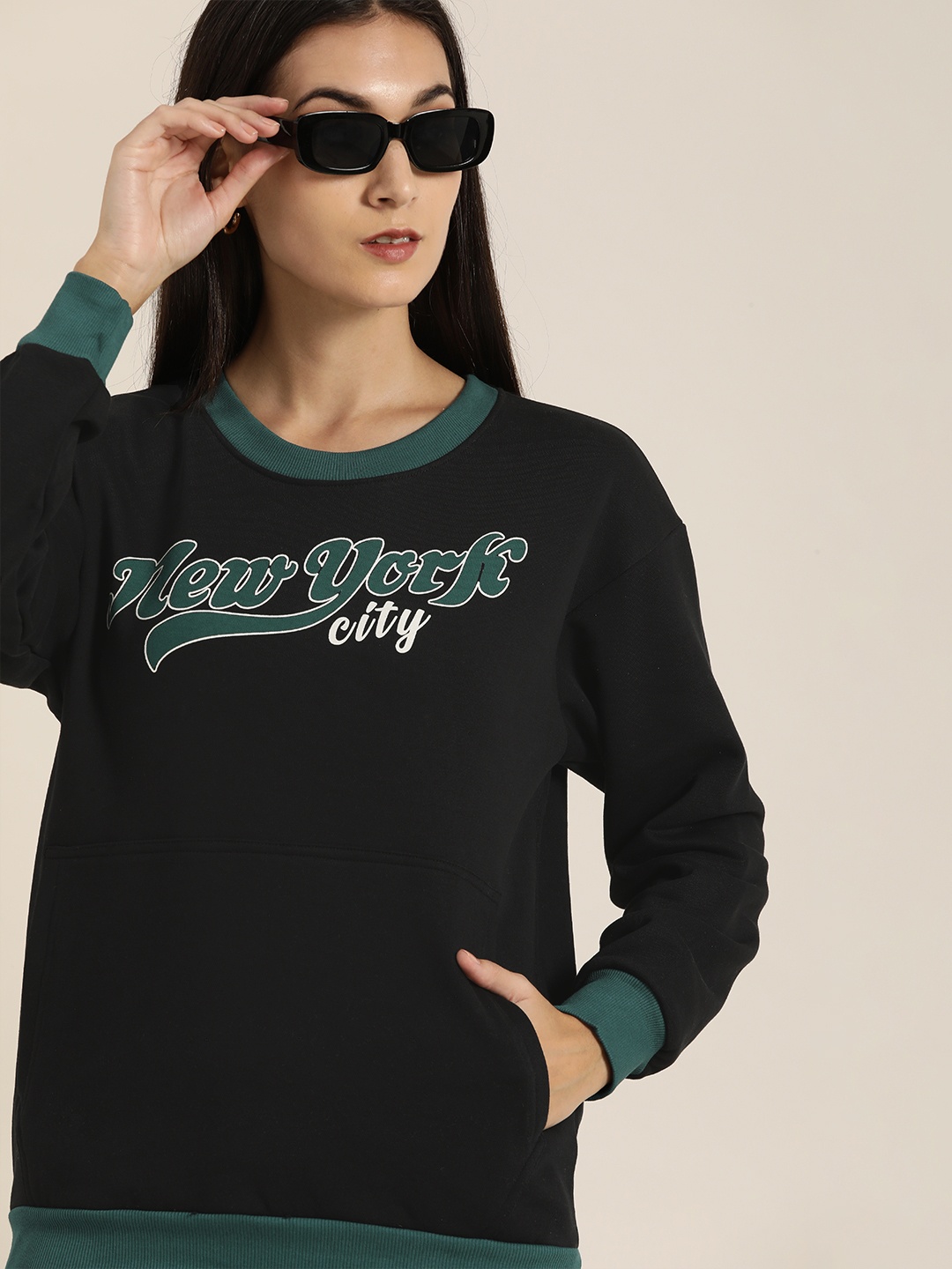 

DILLINGER Women Black Printed Oversized Sweatshirt