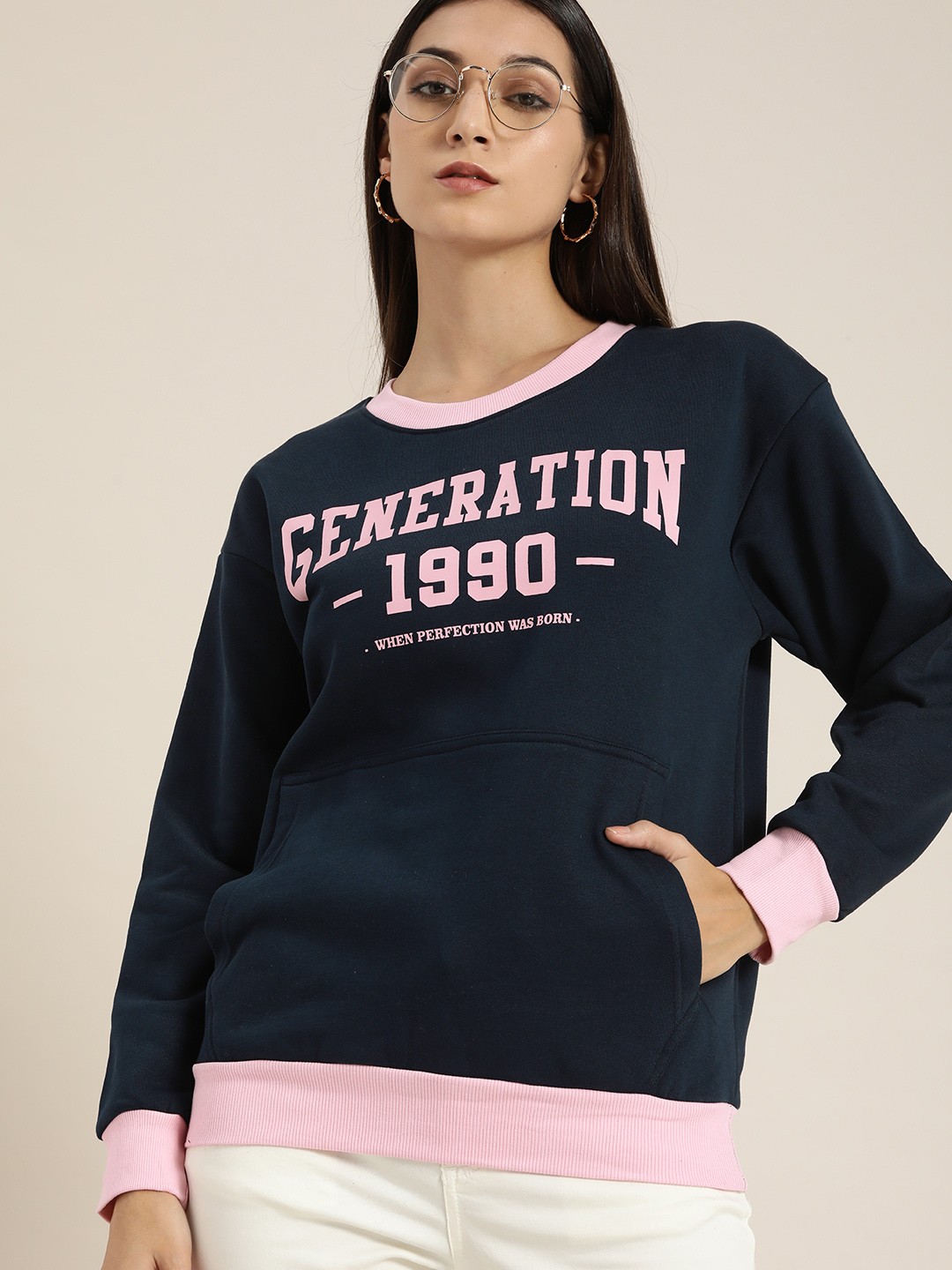 

DILLINGER Women Navy Blue Printed Oversized Sweatshirt