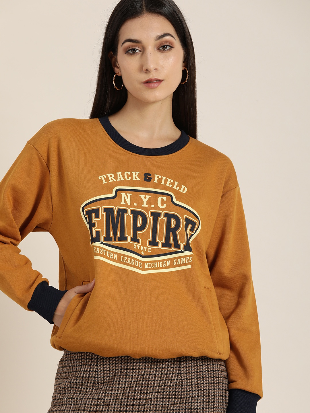 

DILLINGER Women Brown Printed Oversized Sweatshirt