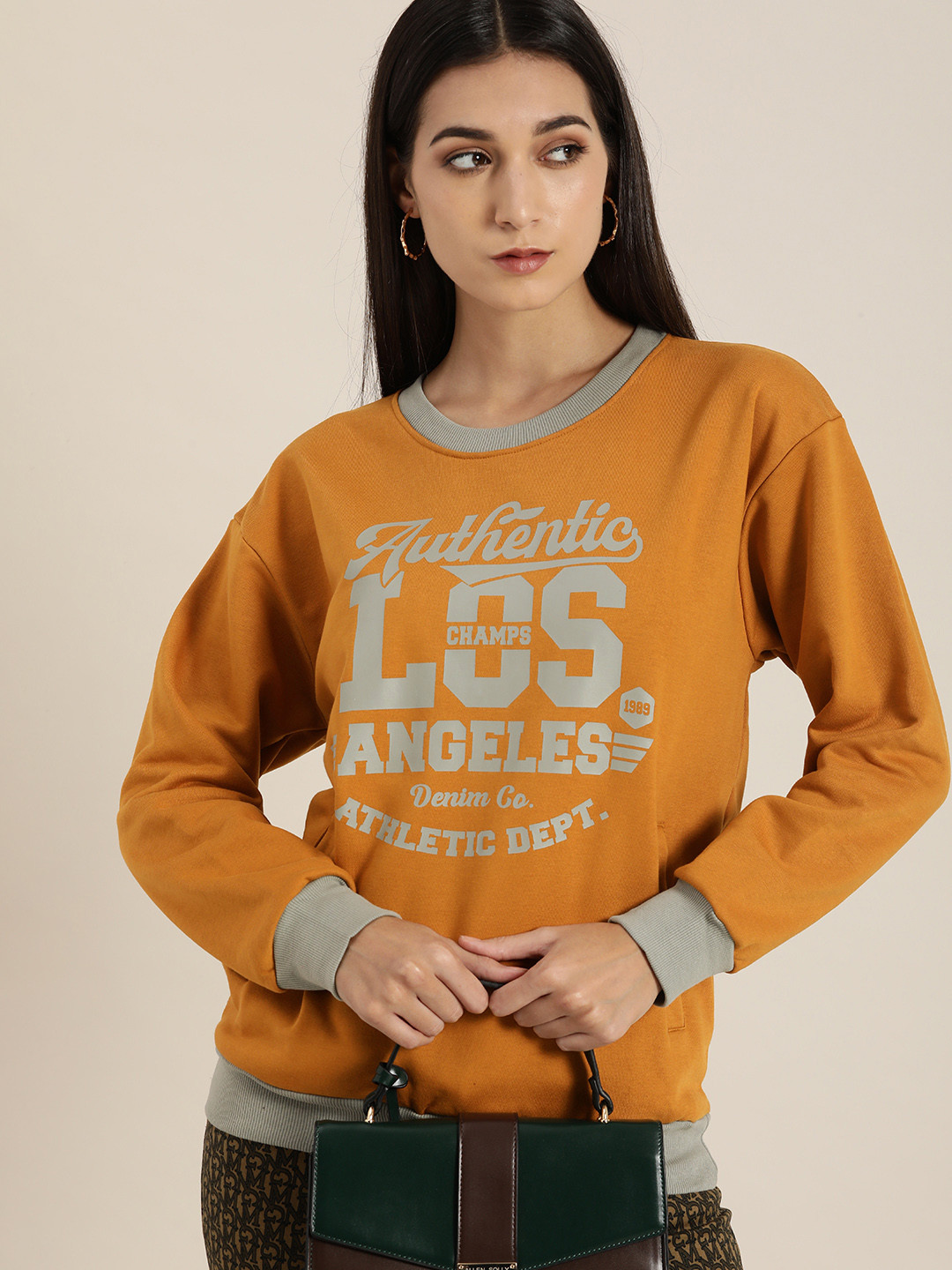 

DILLINGER Women Brown Printed Oversized Sweatshirt