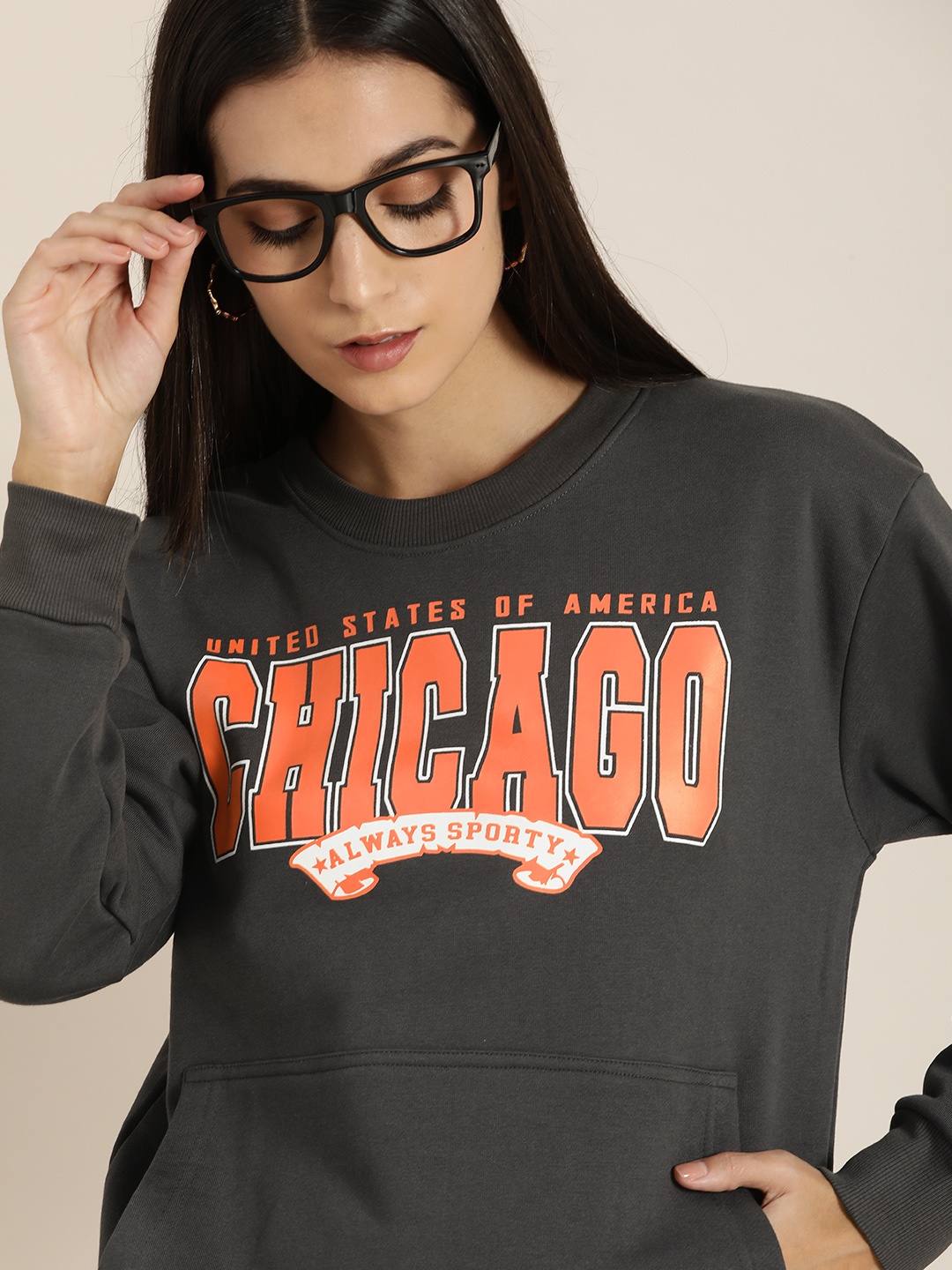 

DILLINGER Women Grey Printed Oversized Sweatshirt