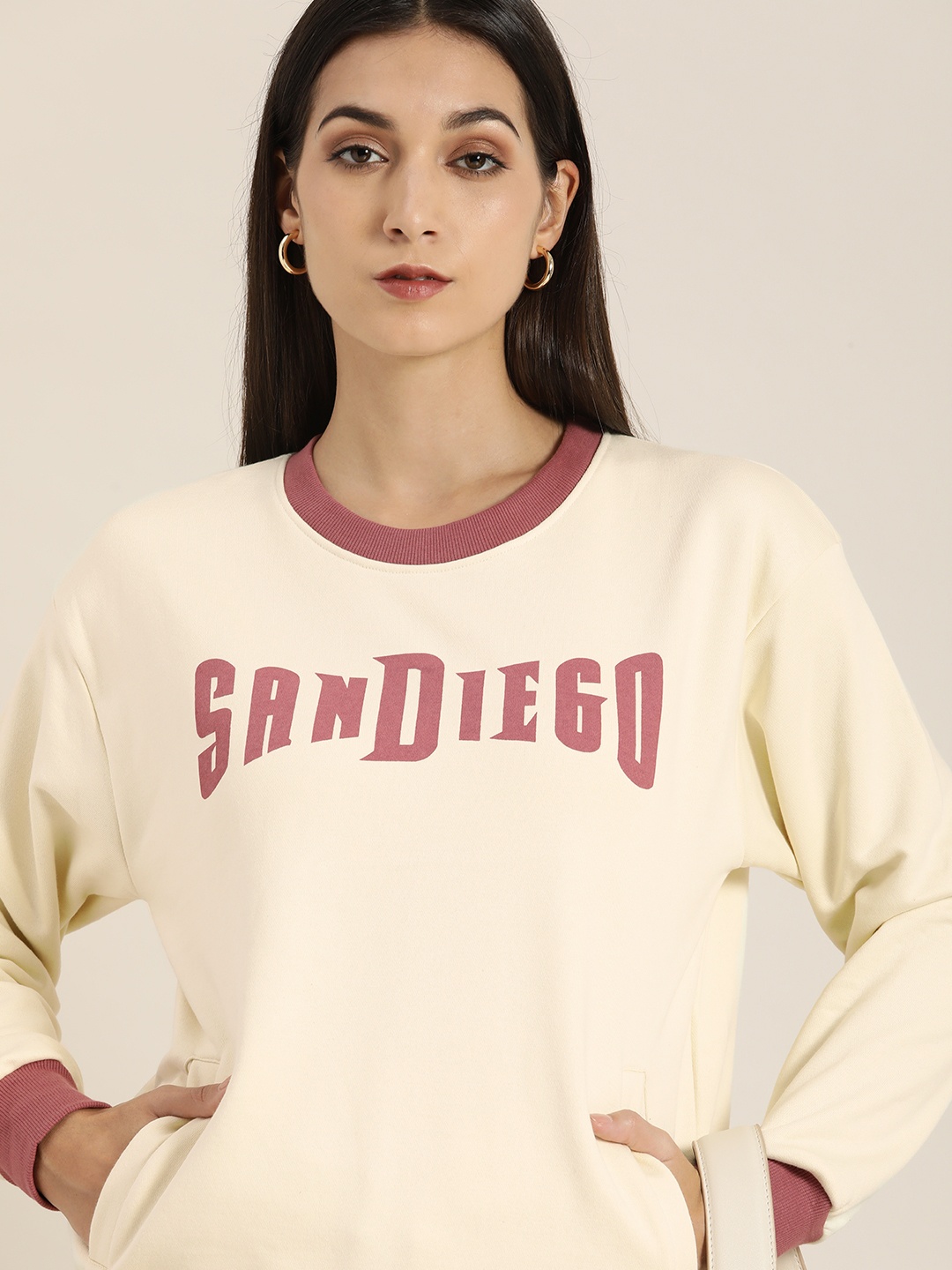 

DILLINGER Women Cream-Coloured Printed Oversized Sweatshirt