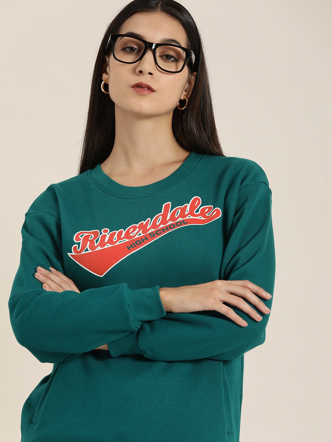 

DILLINGER Women Teal Printed Oversized Sweatshirt