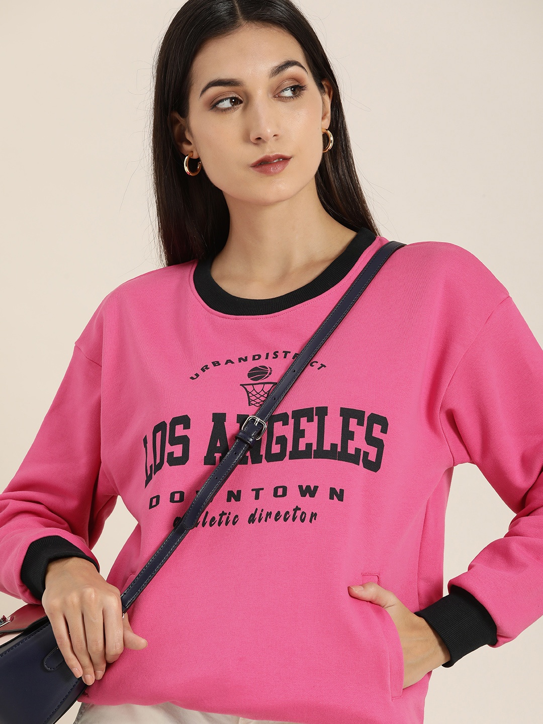 

DILLINGER Women Pink Printed Oversized Sweatshirt