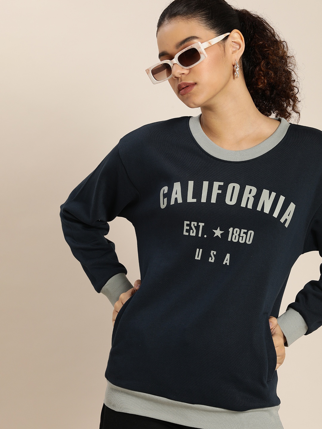 

DILLINGER Women Printed Oversized Sweatshirt, Navy blue