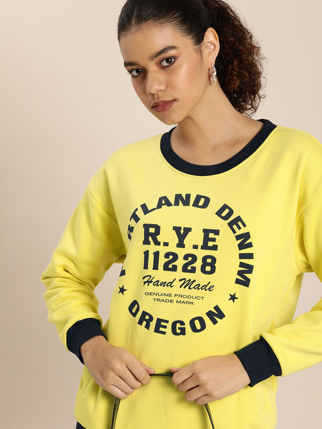

DILLINGER Women Printed Oversized Sweatshirt, Yellow