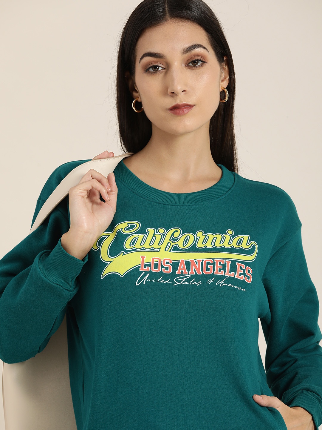 

DILLINGER Women Teal Printed Oversized Sweatshirt