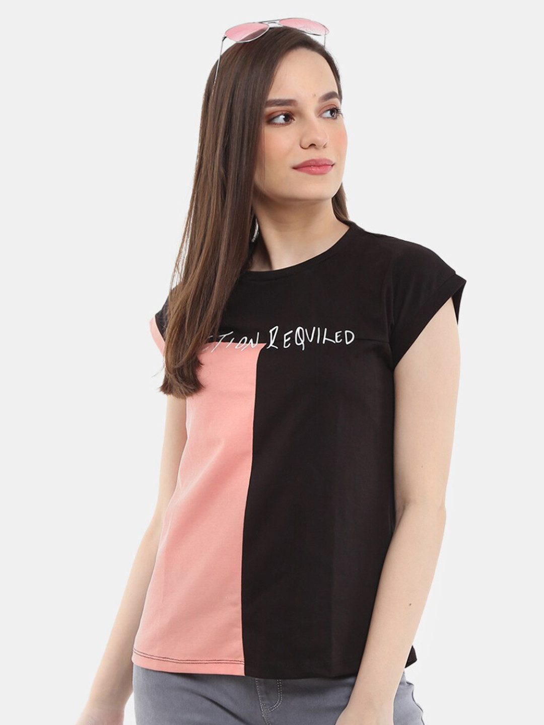 

V-Mart Women Pink Typography Colourblocked T-shirt
