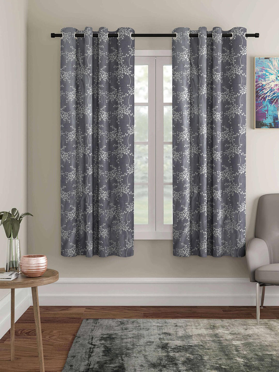 

ROMEE Grey Set of 2 Floral Room Darkening Window Curtain